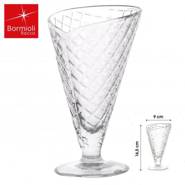 Lot de 12 Coupe à Glace Sundae Crème Glacée GELATO Cornet en Verre Transparente Design Gaufré