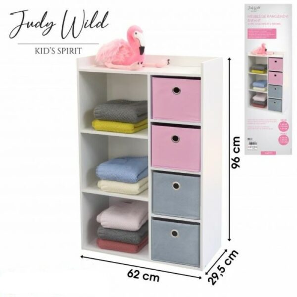 Meuble Armoire de rangement enfant 3 Niches avec 4 tiroirs intissés Rose et Gris Judy Wild acht vente hapygood