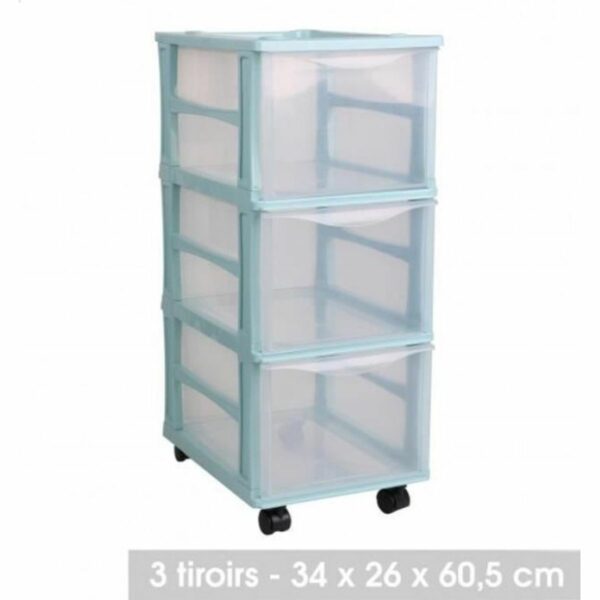 Tour de Rangement Plastique BLEU TURQUOISE Transparent 3 Tiroirs hapygood à petit prix