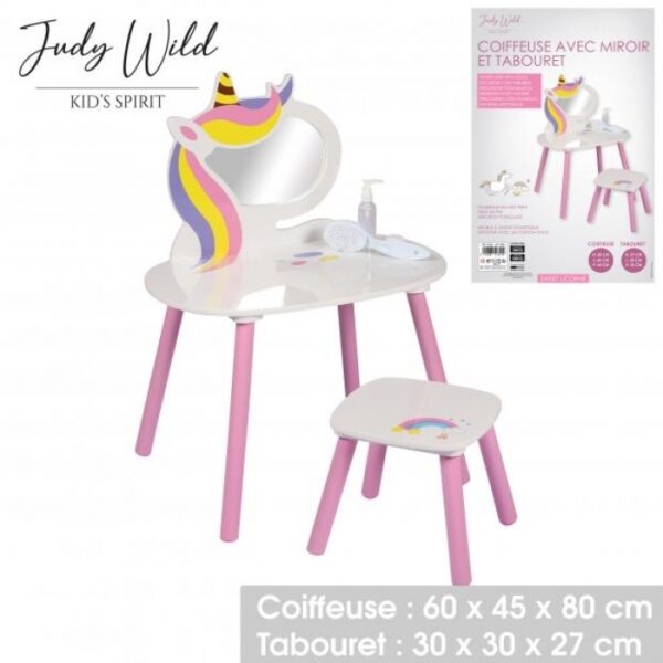 Coiffeuse Enfant Sweet Licorne Avec Miroir Avec Tabouret Judy Wild hapygood à petit meuble enfants