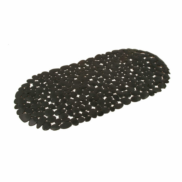 Tapis Fond Baignoire Plastique Design Galets Noir Antidérapant Avec Ventouses – 100% PVC – H. 0,6 L. 66,5 P. 34,5 cm