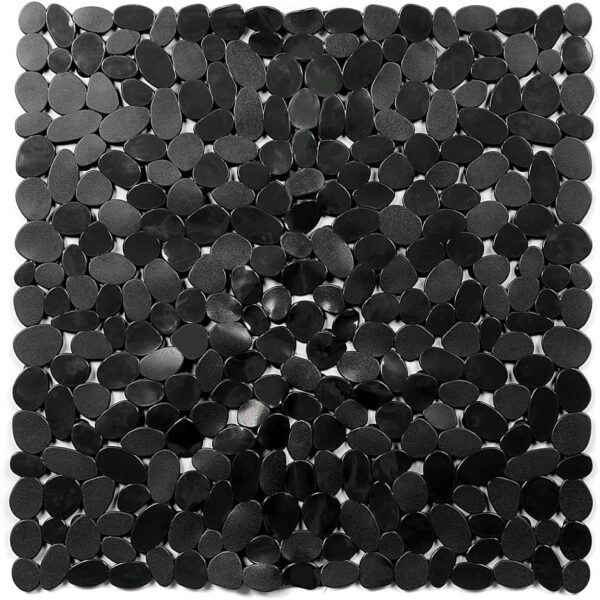 Tapis Fond de Douche Plastique Design Galets Noir Antidérapant Avec Ventouses – 100% PVC – 50 x 50 cm