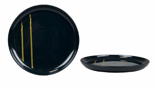 Assiette en Grès Vintage Noir Plate Magic Poudré Dorée 27 cm Lot de 4